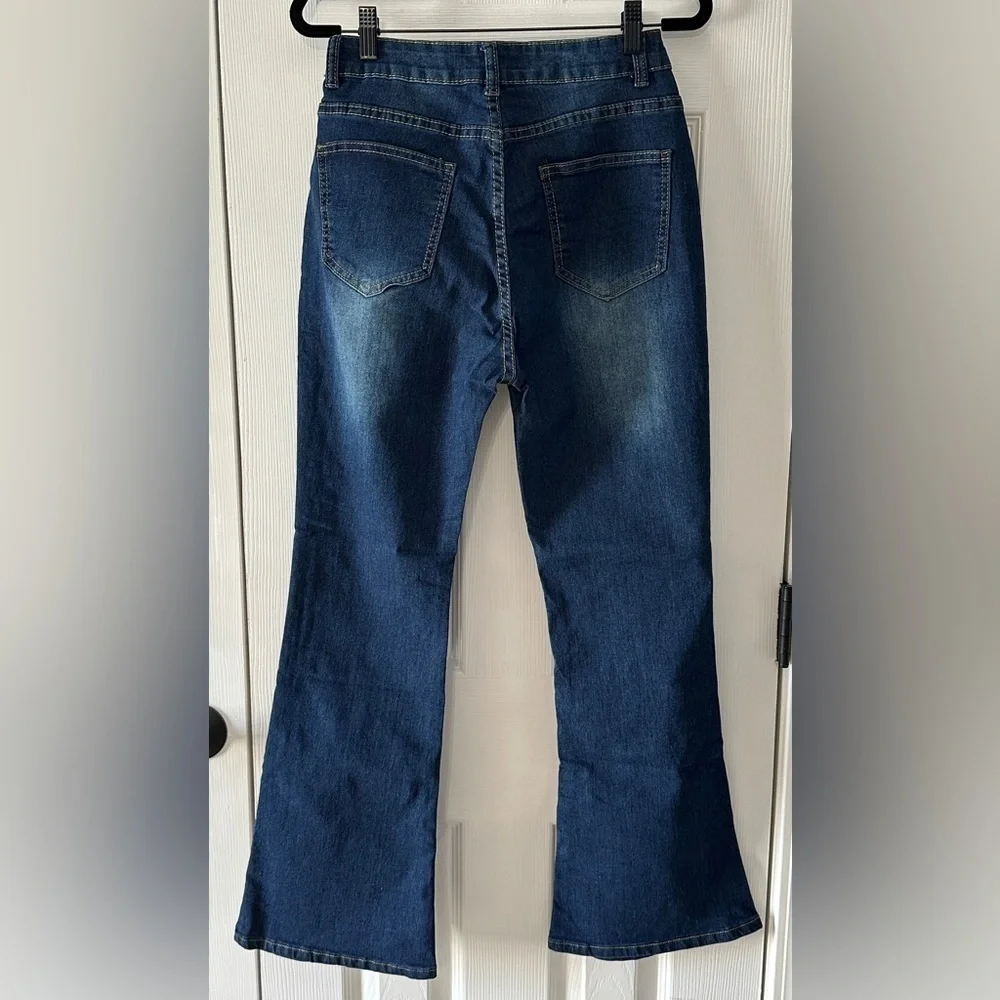 High-Waisted Flare Jeans with Button Fly – Dark Wash, Size M